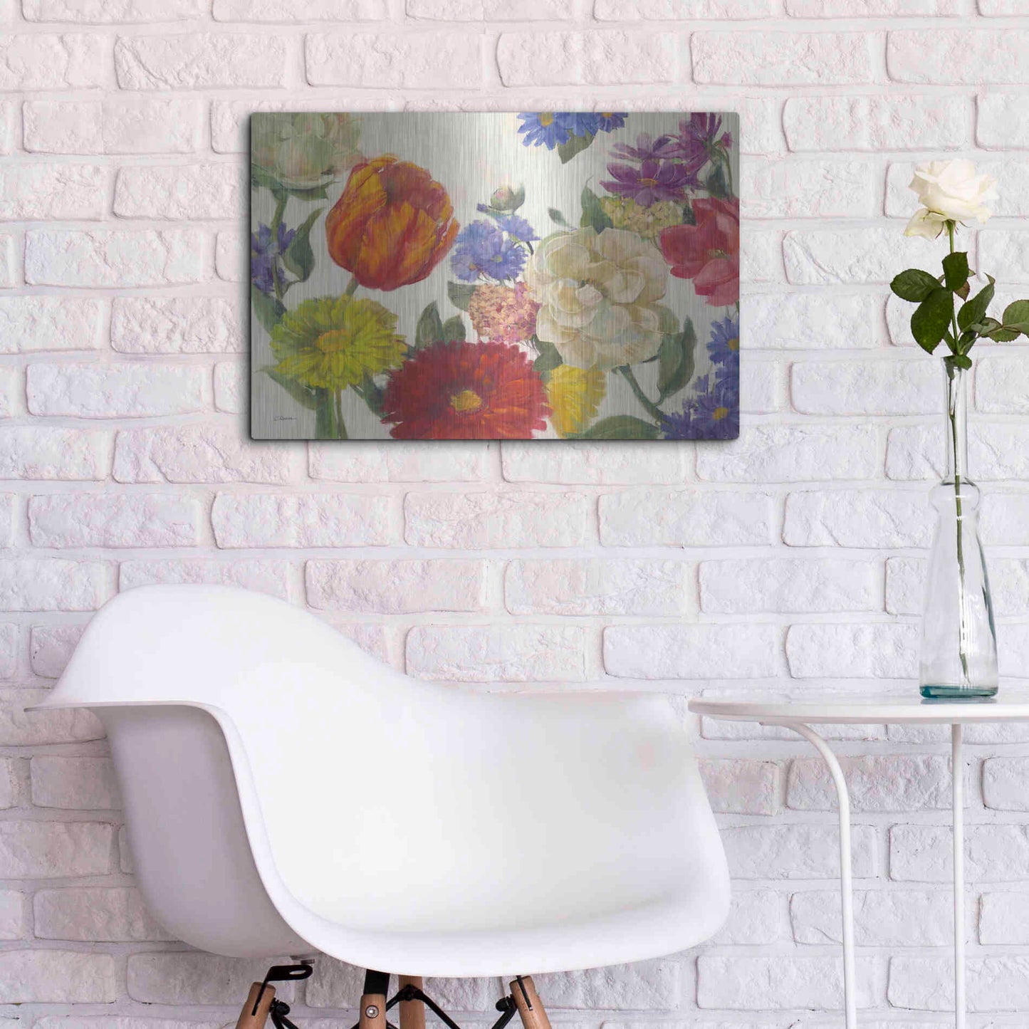 Luxe Metal Art 'Colorful Flowers On White' by Carol Rowan, Metal Wall Art,24x16