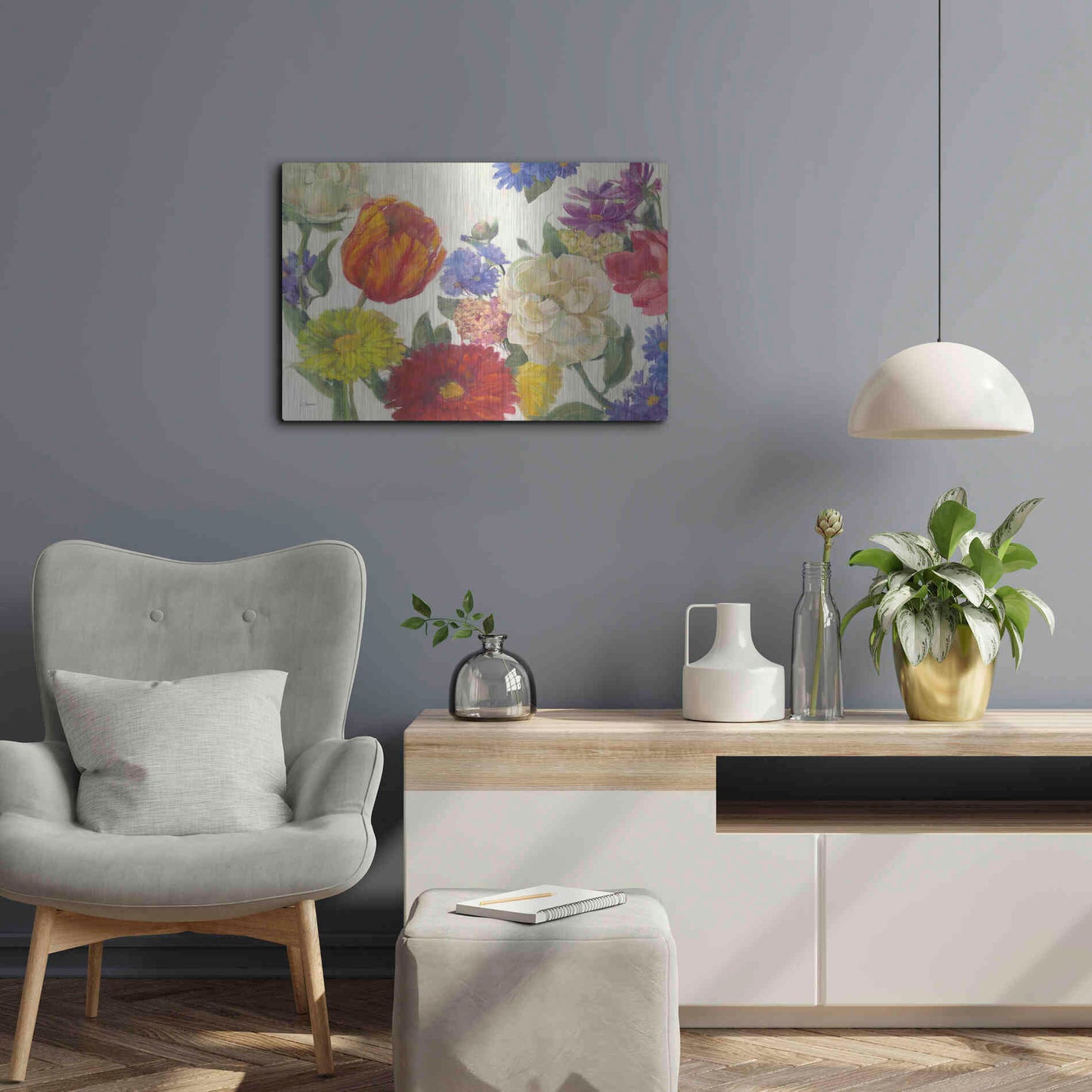Luxe Metal Art 'Colorful Flowers On White' by Carol Rowan, Metal Wall Art,24x16