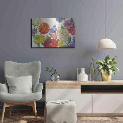 Luxe Metal Art 'Colorful Flowers On White' by Carol Rowan, Metal Wall Art,24x16