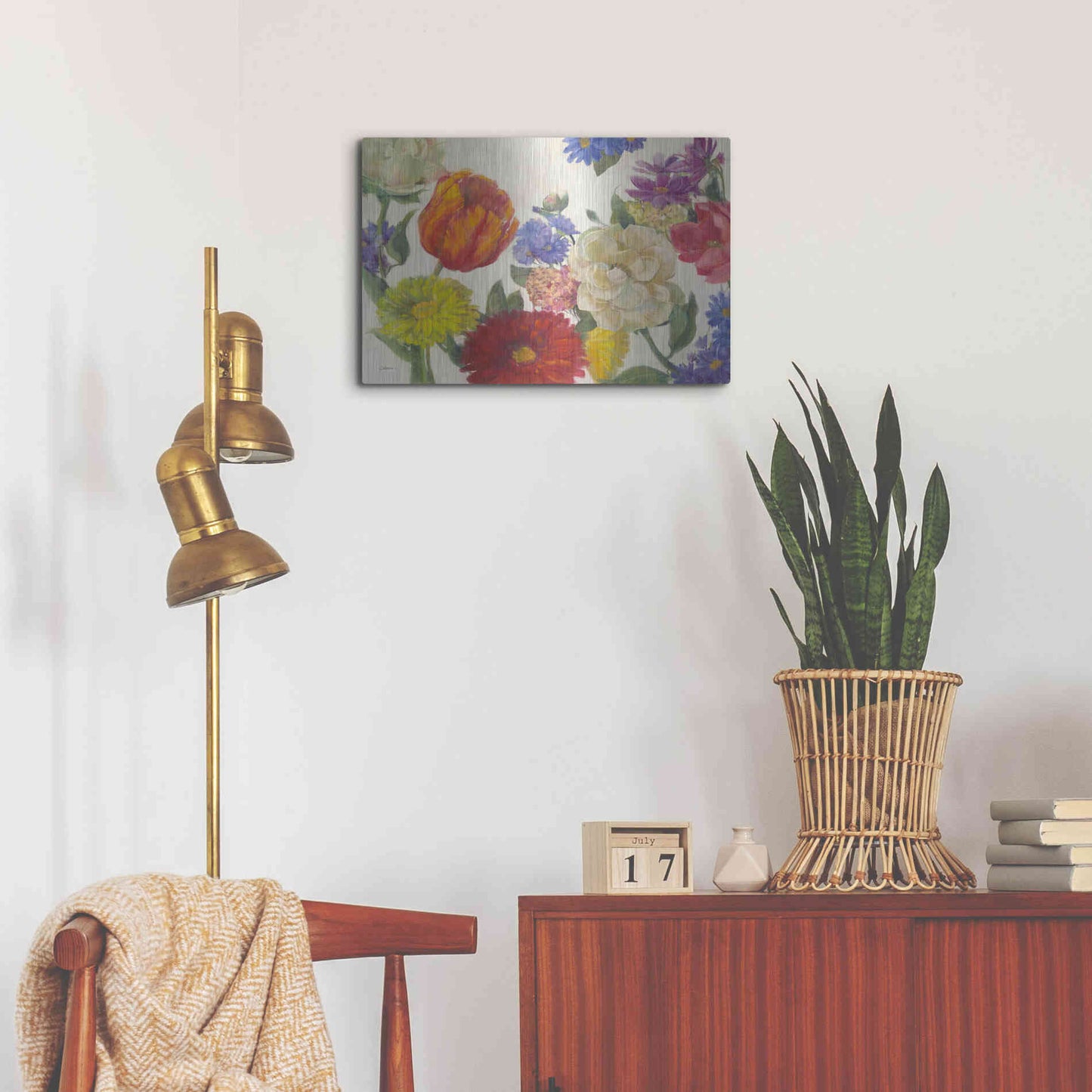 Luxe Metal Art 'Colorful Flowers On White' by Carol Rowan, Metal Wall Art,24x16