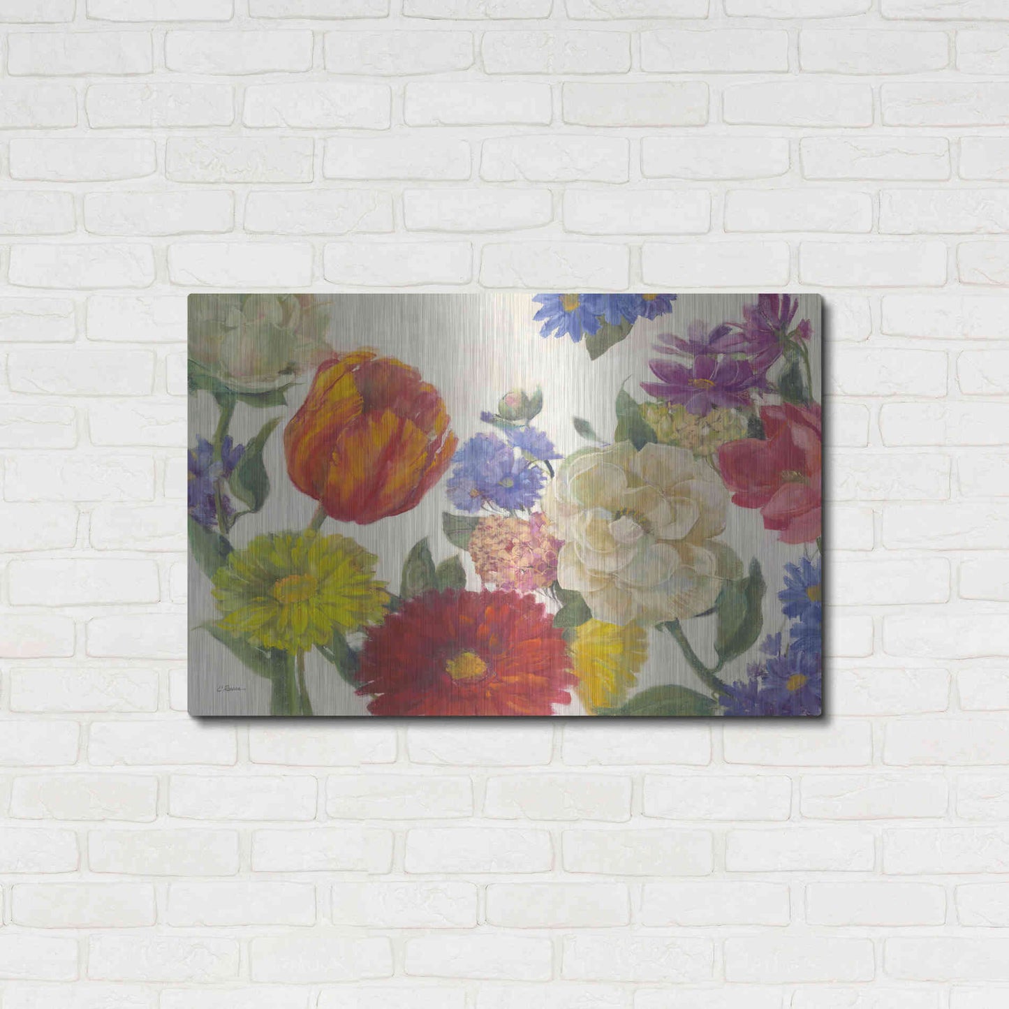 Luxe Metal Art 'Colorful Flowers On White' by Carol Rowan, Metal Wall Art,36x24