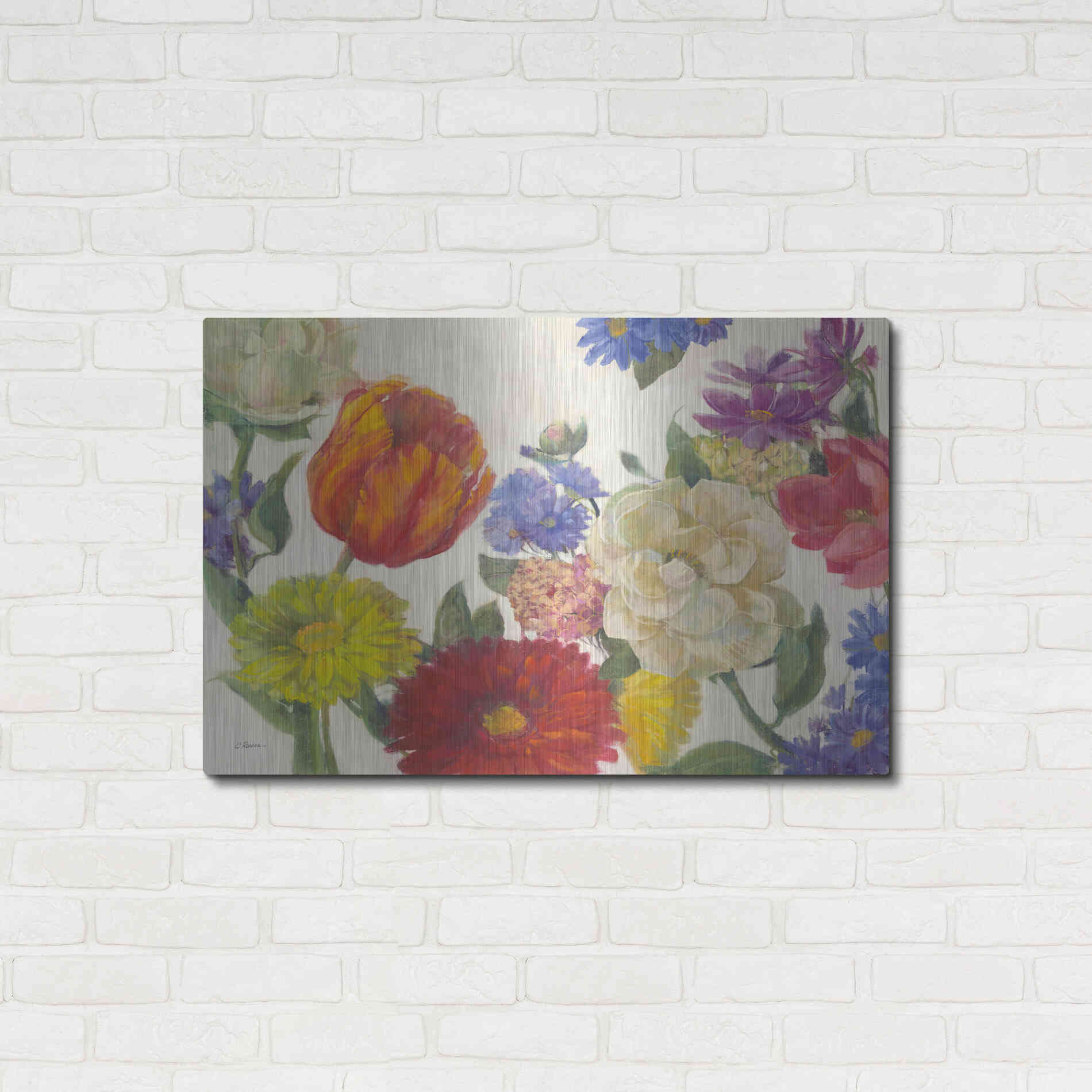 Luxe Metal Art 'Colorful Flowers On White' by Carol Rowan, Metal Wall Art,36x24