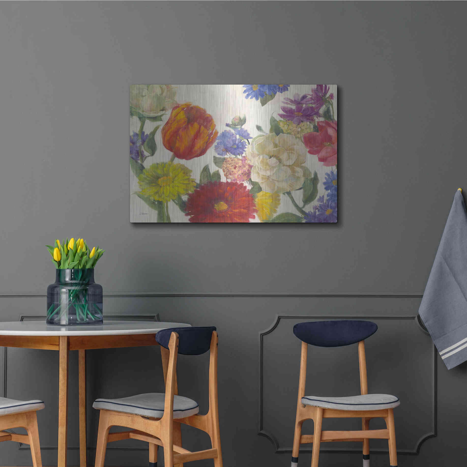 Luxe Metal Art 'Colorful Flowers On White' by Carol Rowan, Metal Wall Art,36x24