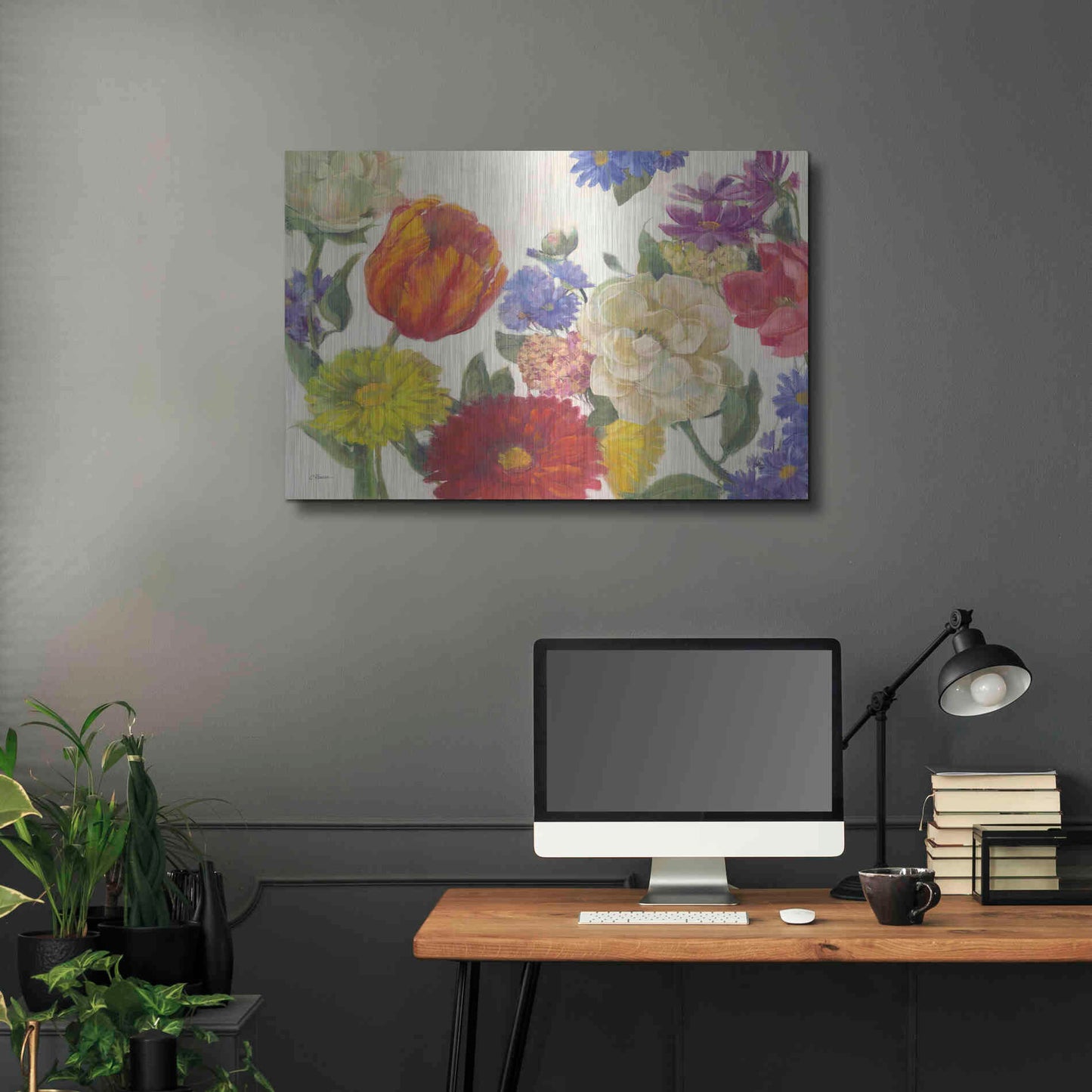 Luxe Metal Art 'Colorful Flowers On White' by Carol Rowan, Metal Wall Art,36x24