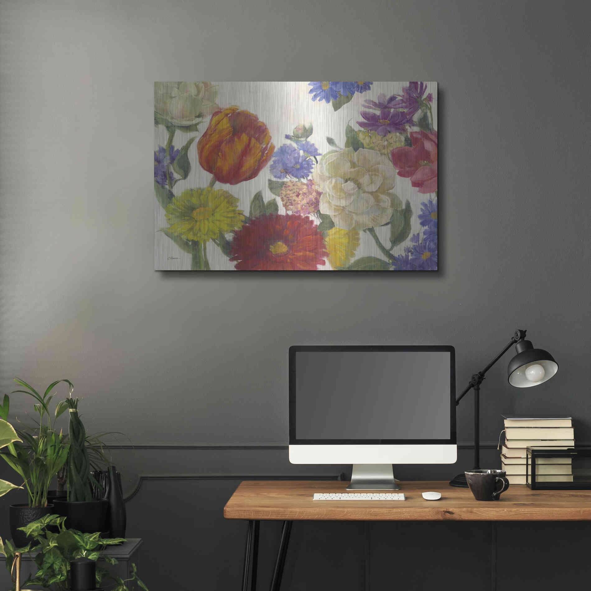 Luxe Metal Art 'Colorful Flowers On White' by Carol Rowan, Metal Wall Art,36x24