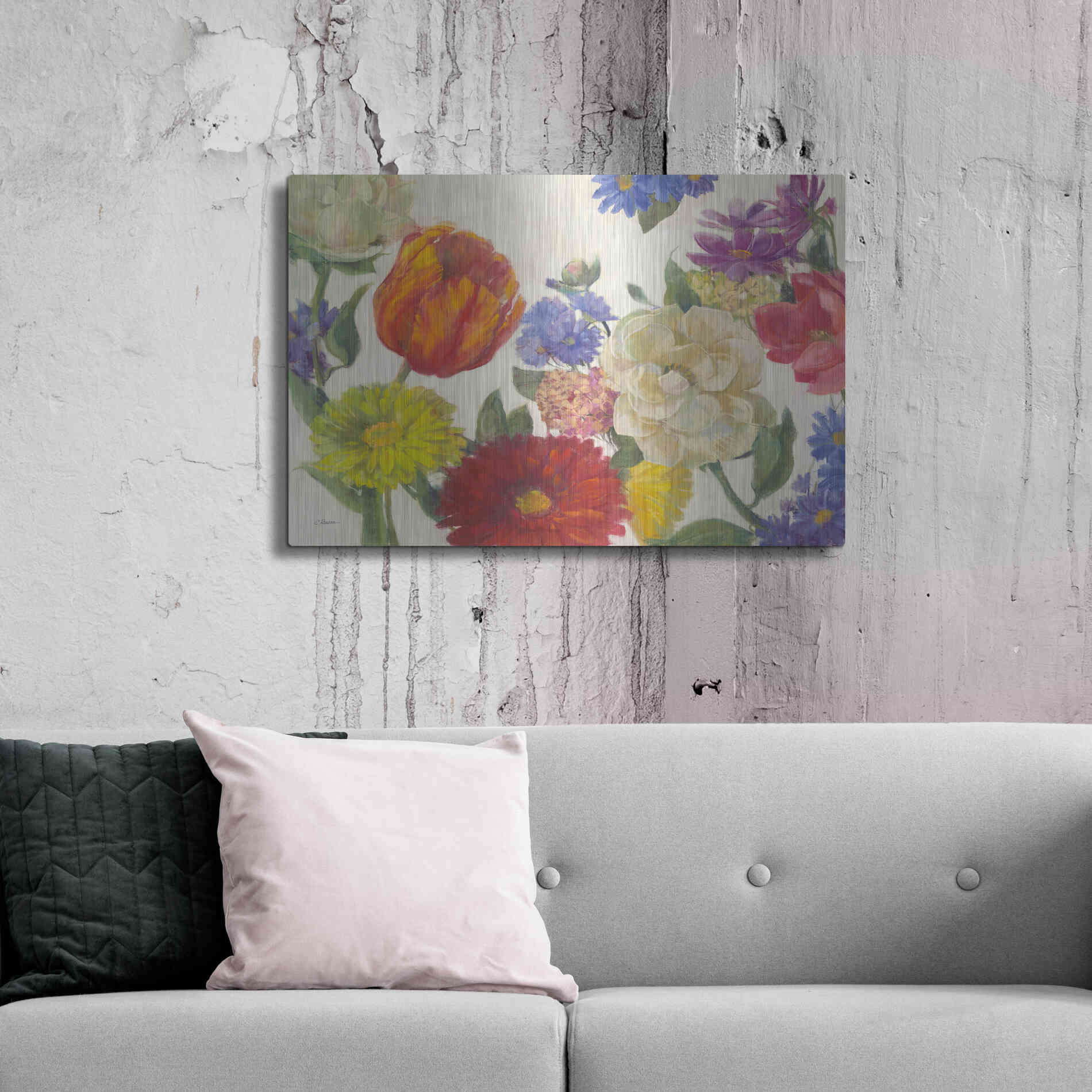 Luxe Metal Art 'Colorful Flowers On White' by Carol Rowan, Metal Wall Art,36x24