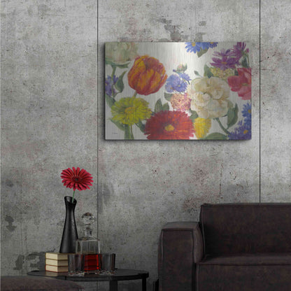 Luxe Metal Art 'Colorful Flowers On White' by Carol Rowan, Metal Wall Art,36x24