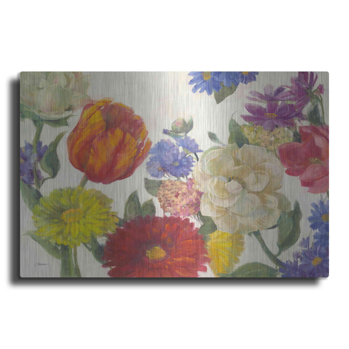 Luxe Metal Art 'Colorful Flowers On White' by Carol Rowan, Metal Wall Art