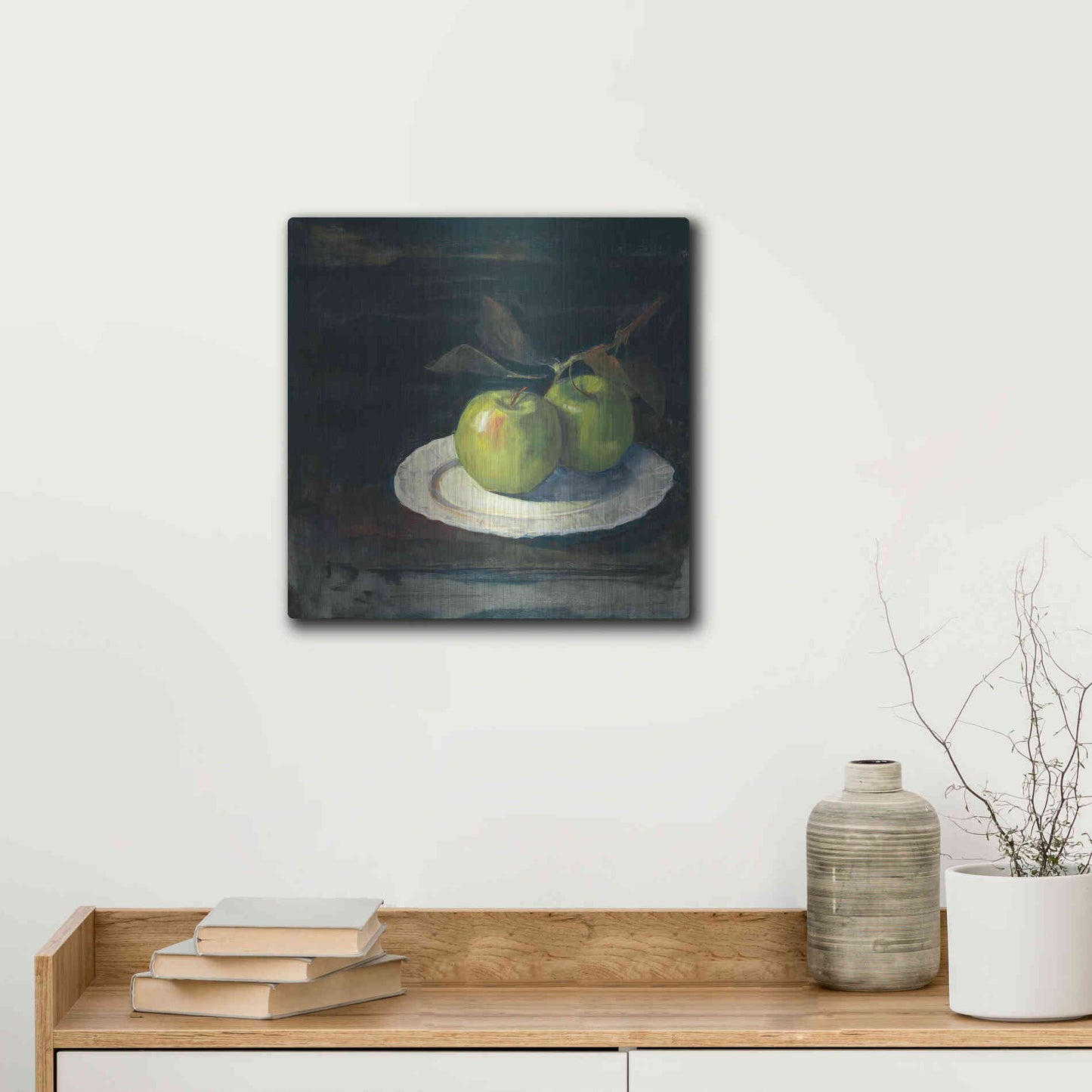 Luxe Metal Art 'Green Apples I No Border' by Carol Rowan, Metal Wall Art,12x12