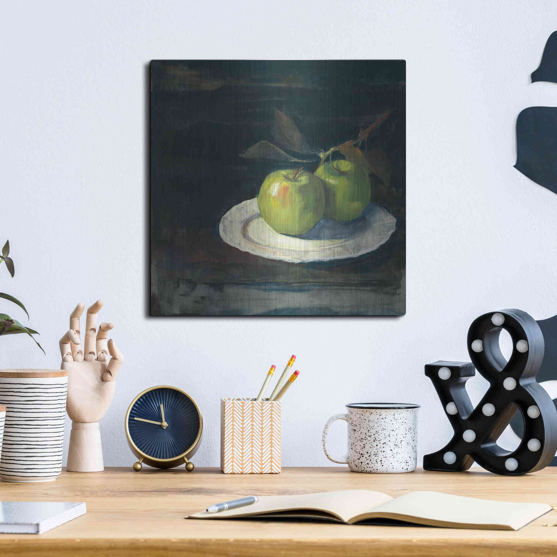 Luxe Metal Art 'Green Apples I No Border' by Carol Rowan, Metal Wall Art,12x12