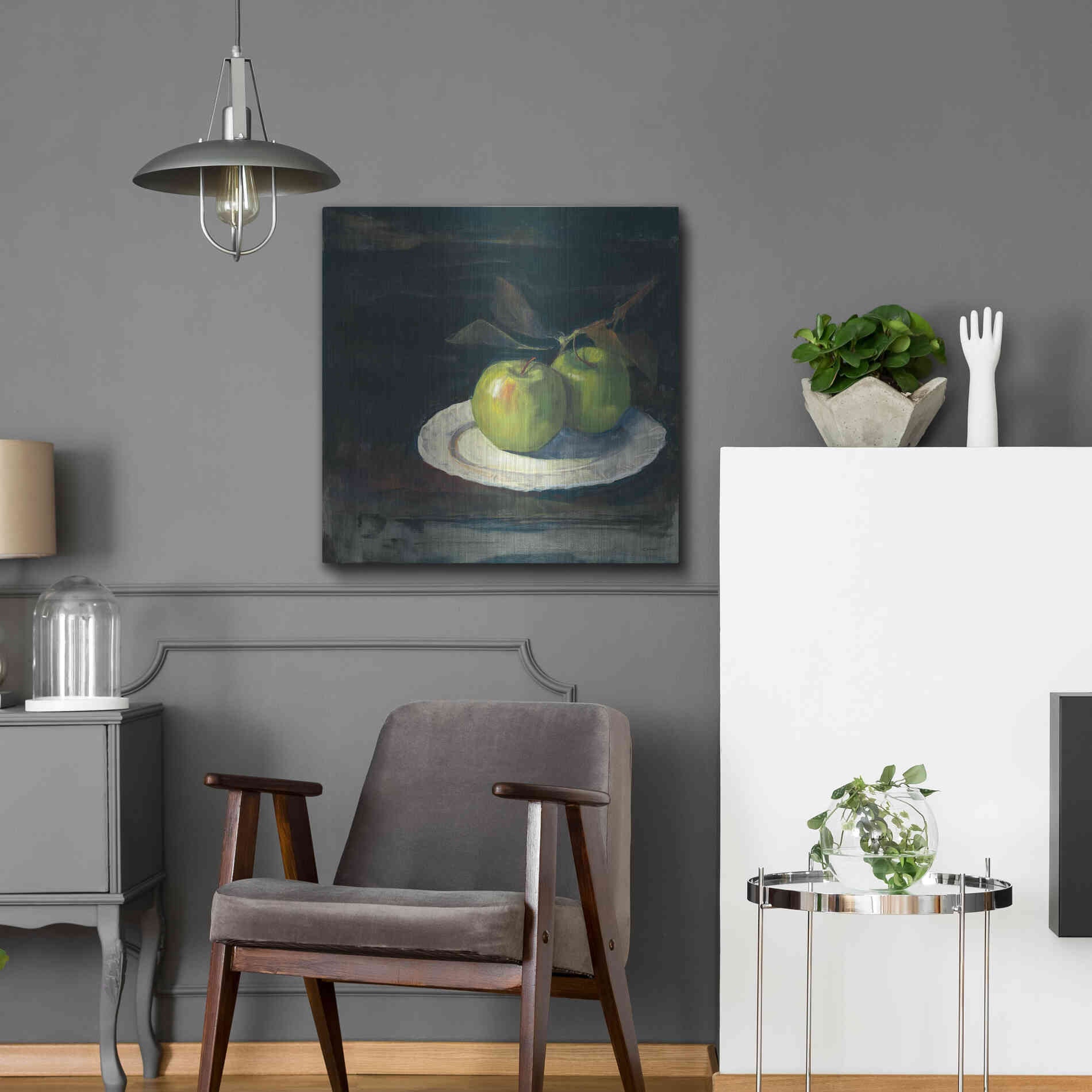 Luxe Metal Art 'Green Apples I No Border' by Carol Rowan, Metal Wall Art,24x24