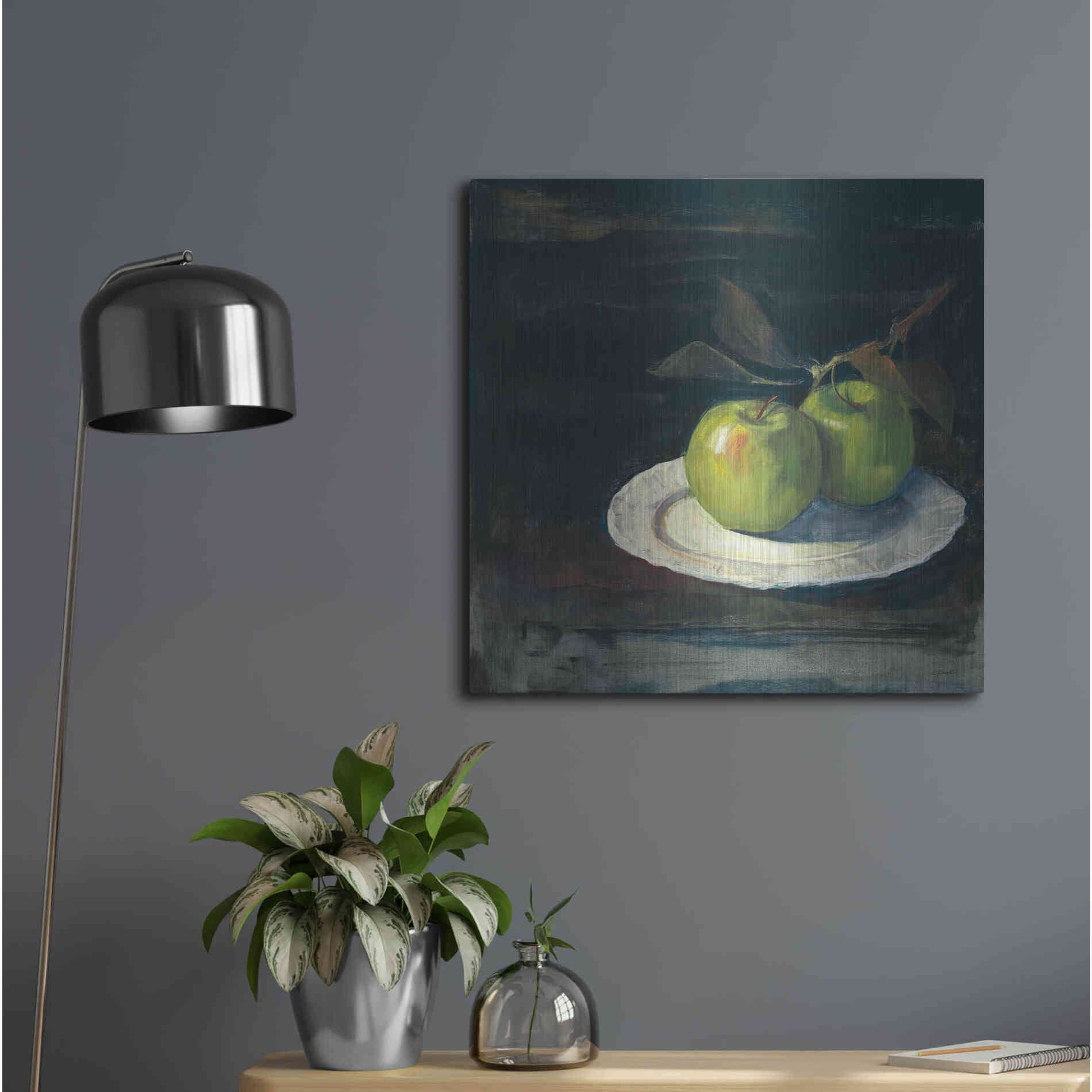 Luxe Metal Art 'Green Apples I No Border' by Carol Rowan, Metal Wall Art,24x24