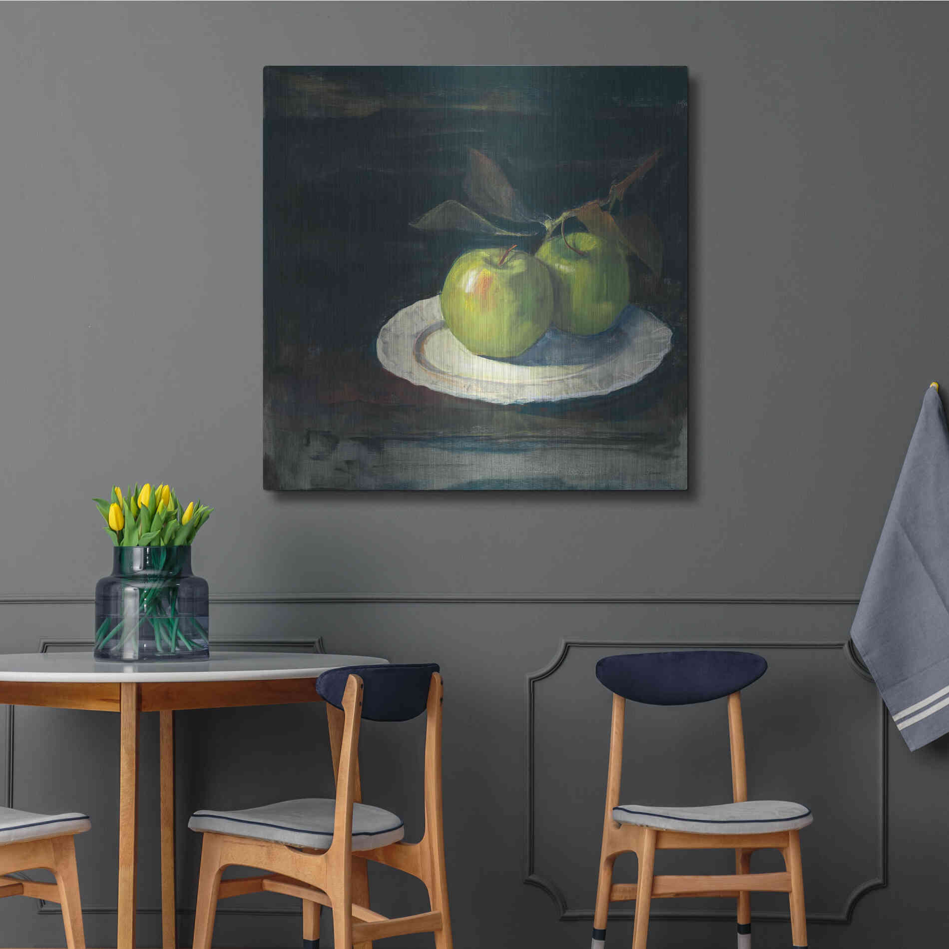 Luxe Metal Art 'Green Apples I No Border' by Carol Rowan, Metal Wall Art,36x36