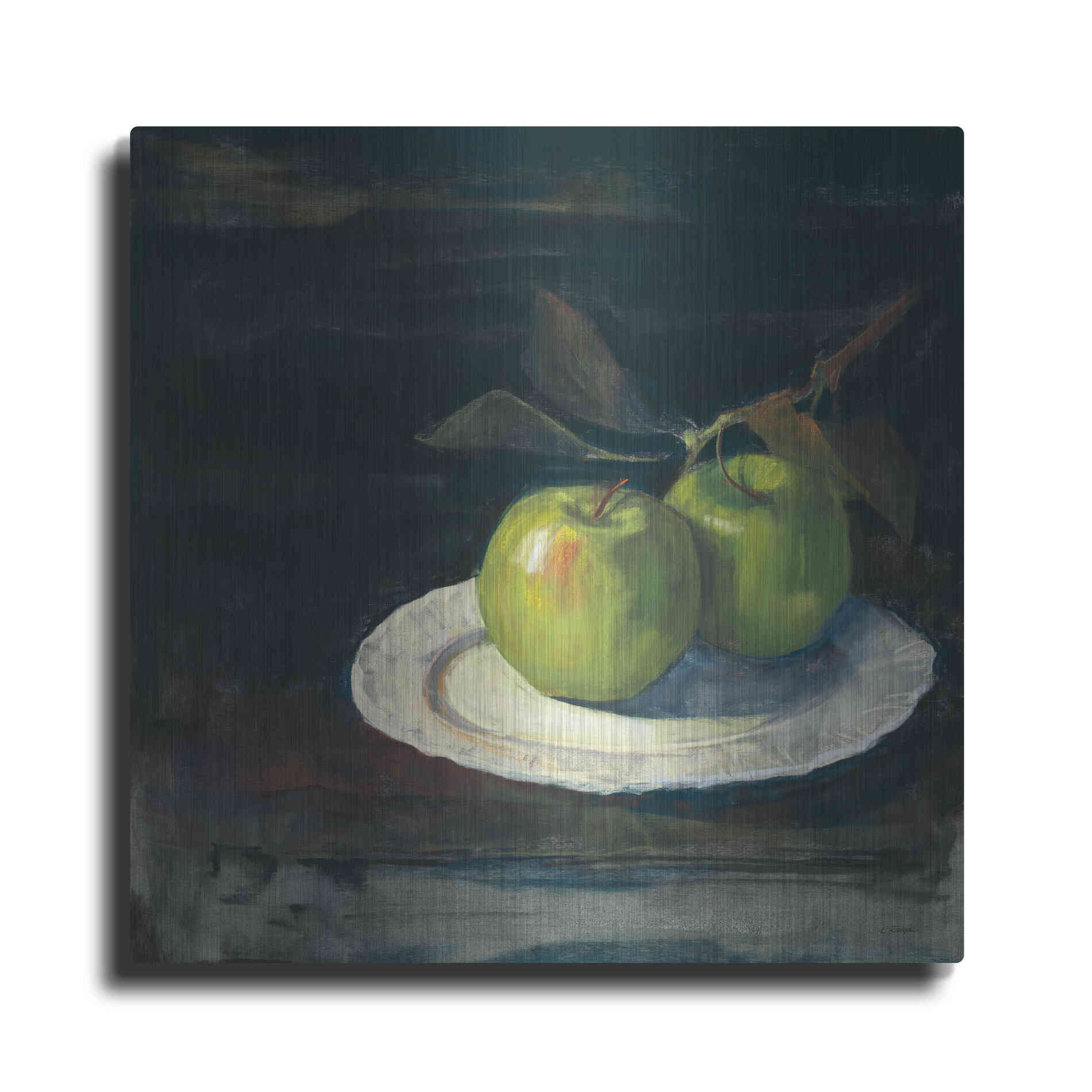 Luxe Metal Art 'Green Apples I No Border' by Carol Rowan, Metal Wall Art