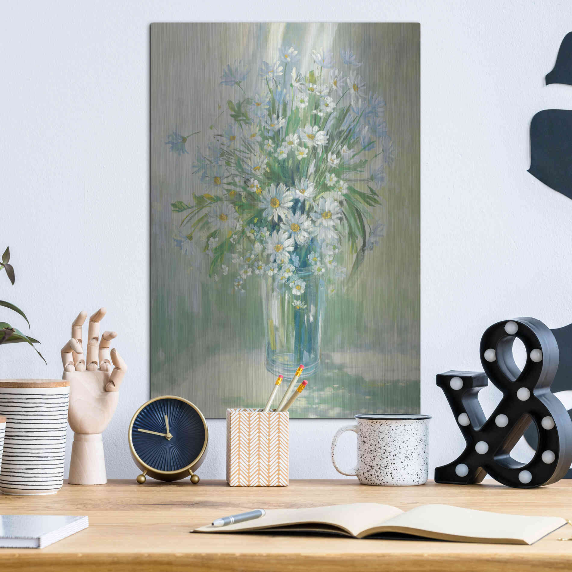 Luxe Metal Art 'Sunlit Daisies' by Carol Rowan, Metal Wall Art,12x16