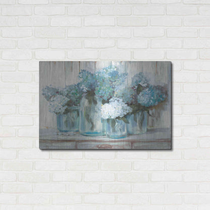 Luxe Metal Art 'Hydrangeas In Glass Jars Blue' by Carol Rowan, Metal Wall Art,36x24