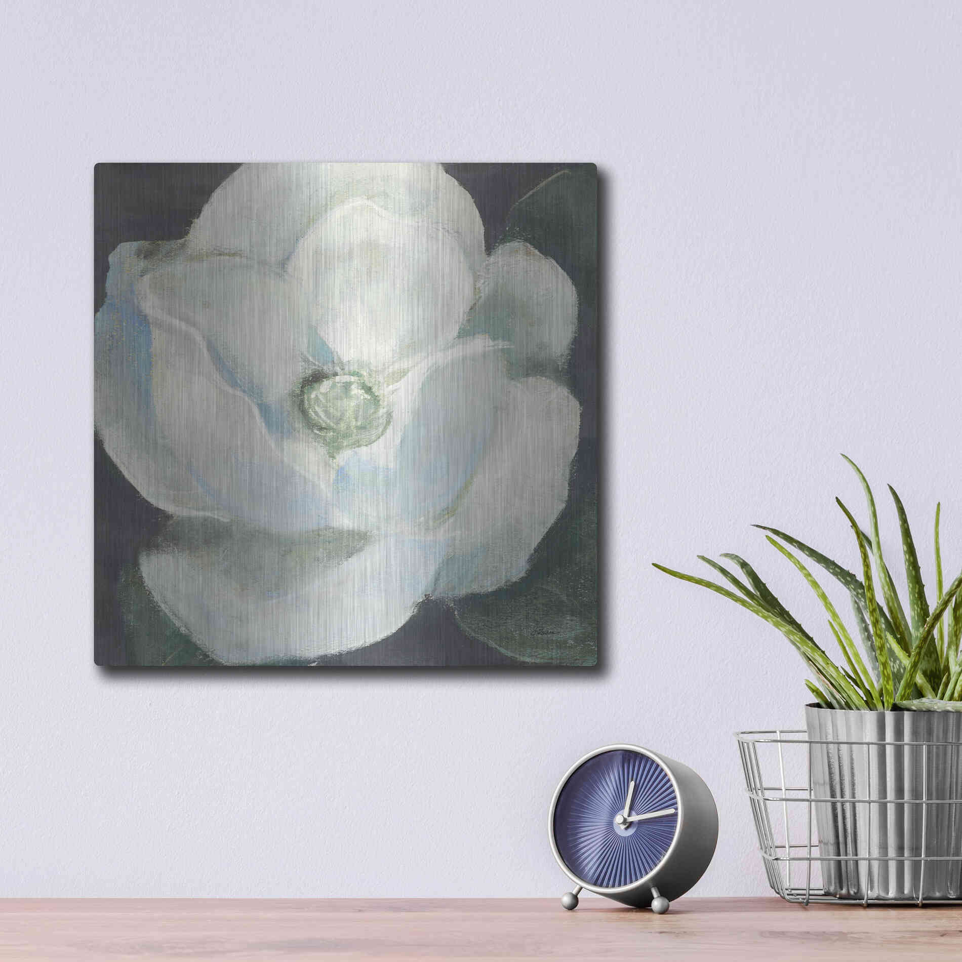 Luxe Metal Art 'Magnolia II Sage' by Carol Rowan, Metal Wall Art,12x12