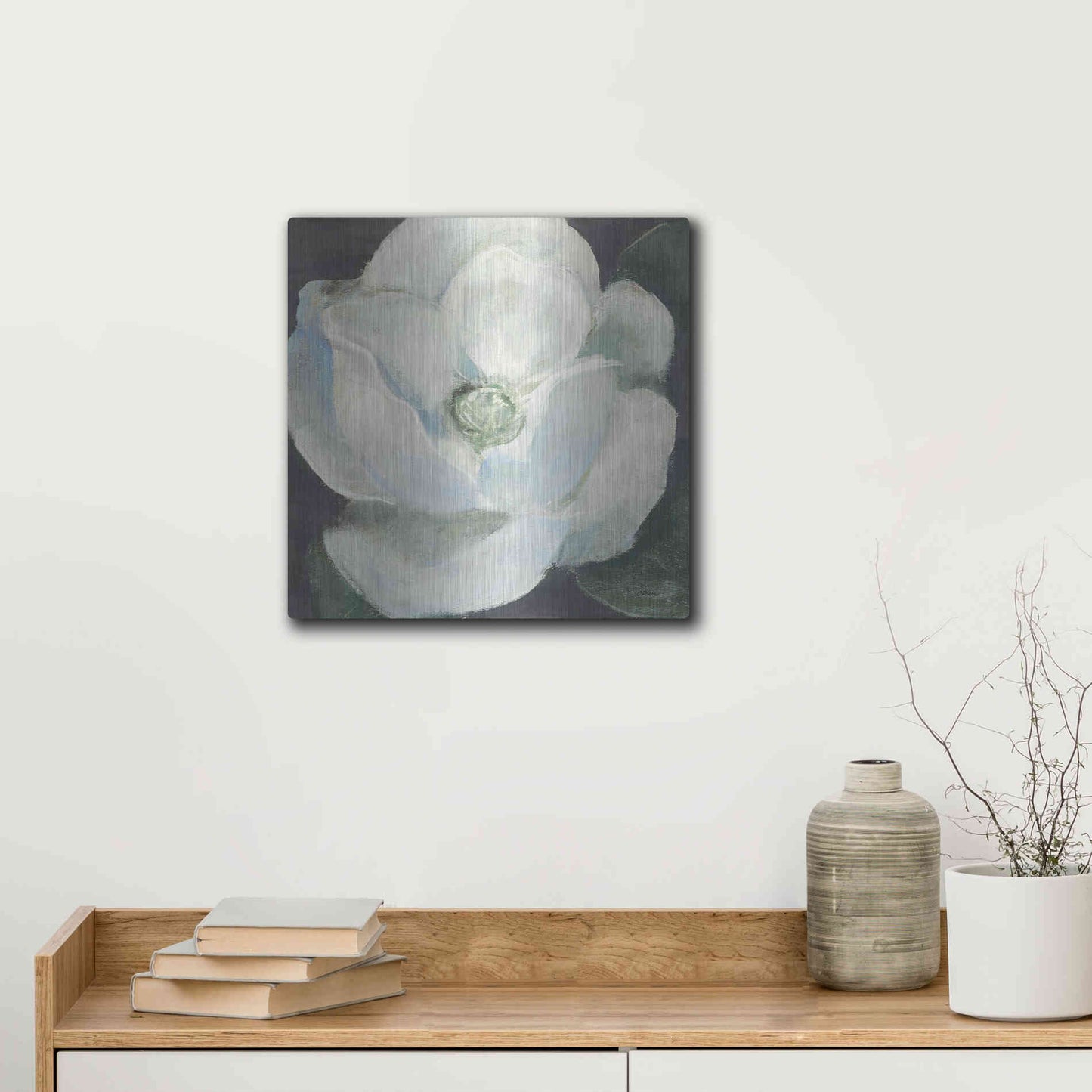 Luxe Metal Art 'Magnolia II Sage' by Carol Rowan, Metal Wall Art,12x12