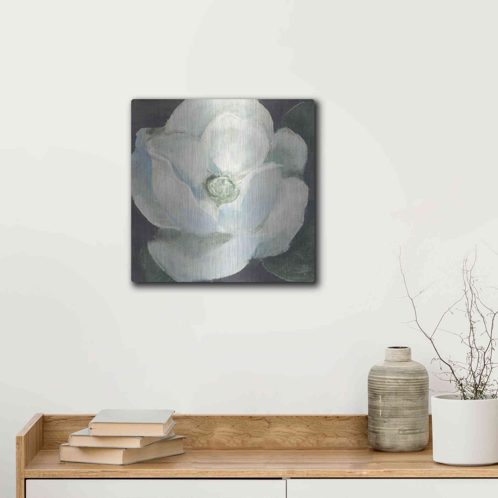 Luxe Metal Art 'Magnolia II Sage' by Carol Rowan, Metal Wall Art,12x12