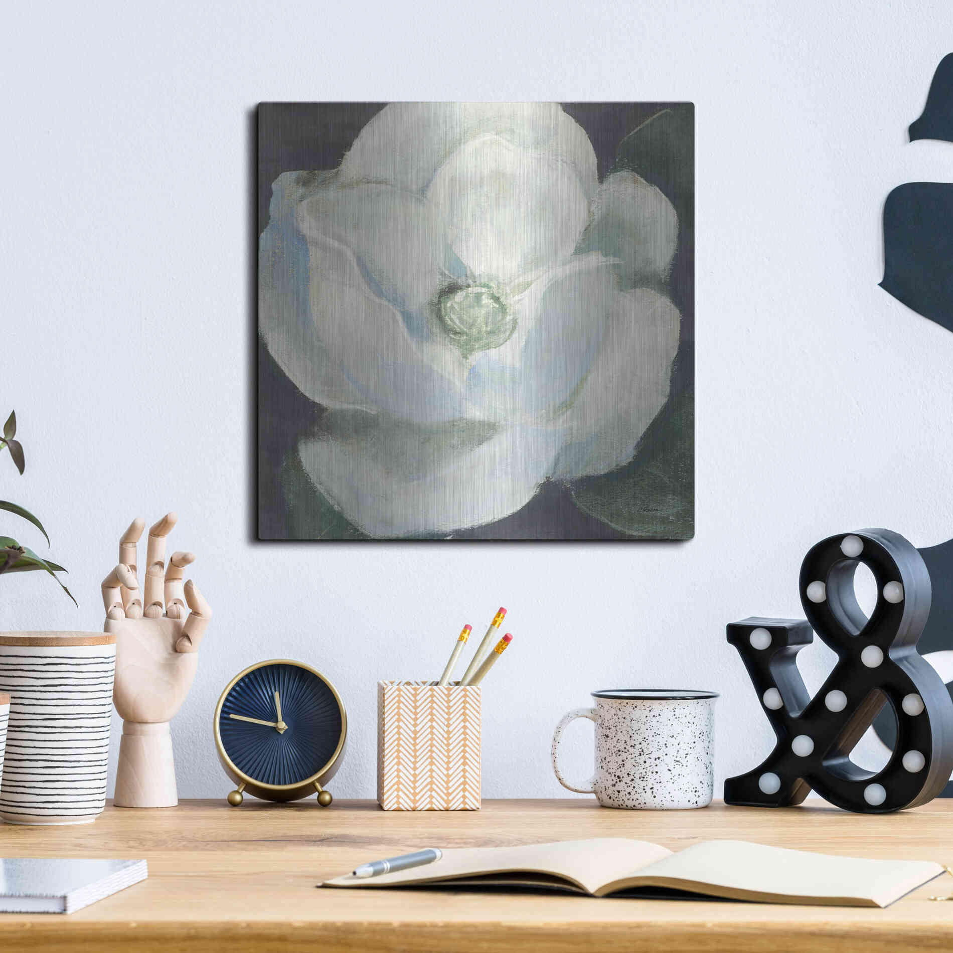 Luxe Metal Art 'Magnolia II Sage' by Carol Rowan, Metal Wall Art,12x12