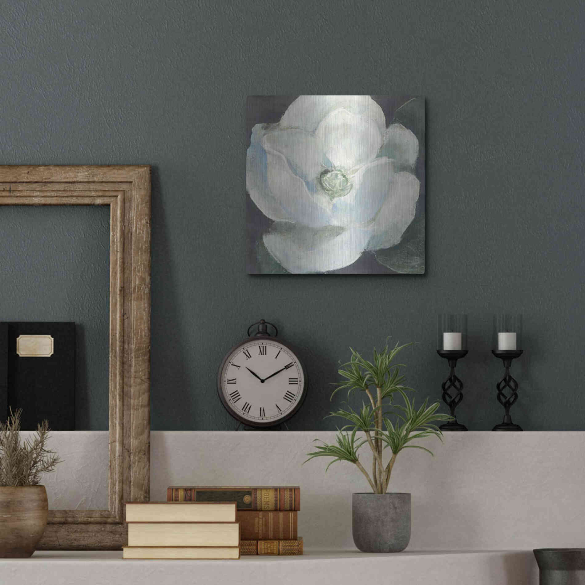 Luxe Metal Art 'Magnolia II Sage' by Carol Rowan, Metal Wall Art,12x12