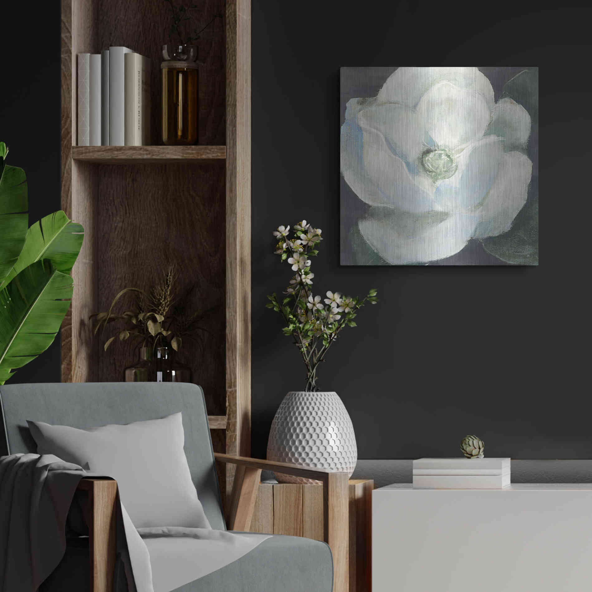 Luxe Metal Art 'Magnolia II Sage' by Carol Rowan, Metal Wall Art,24x24