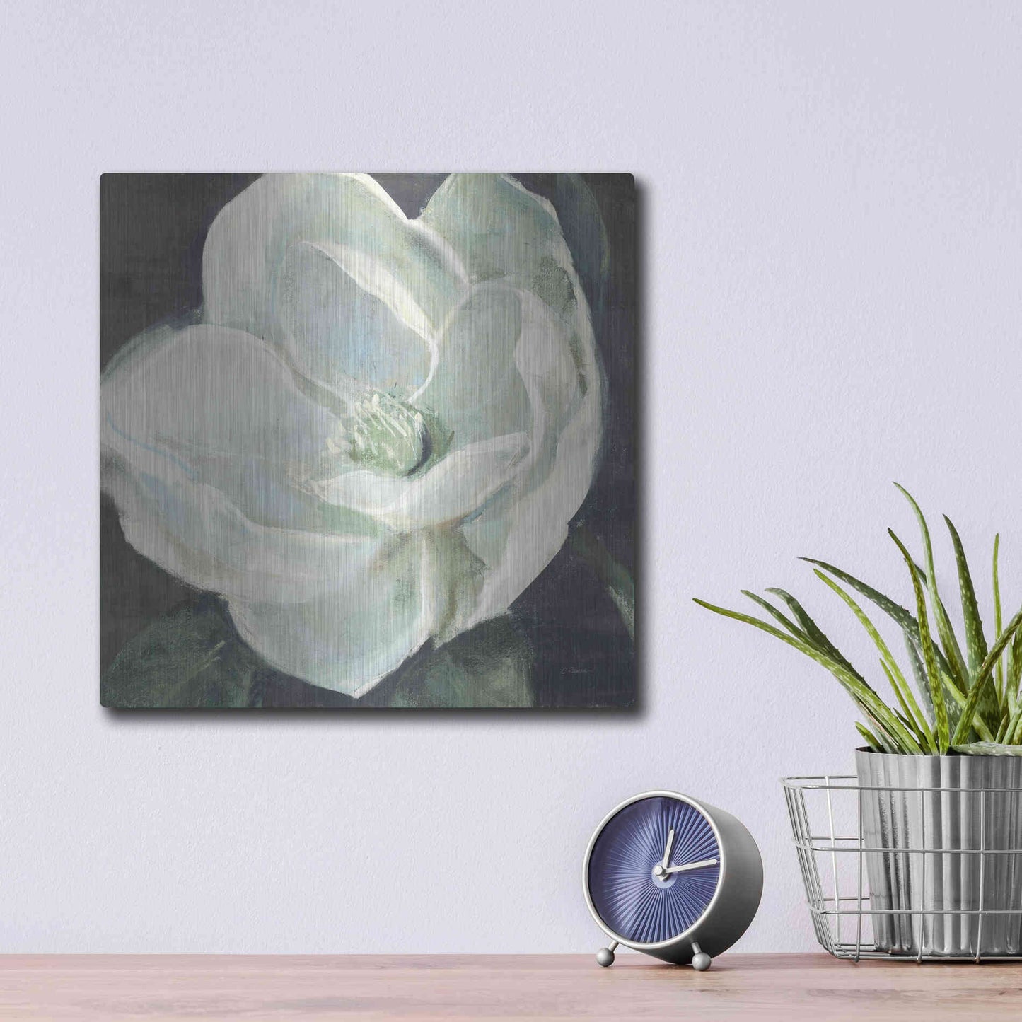 Luxe Metal Art 'Magnolia III Sage' by Carol Rowan, Metal Wall Art,12x12
