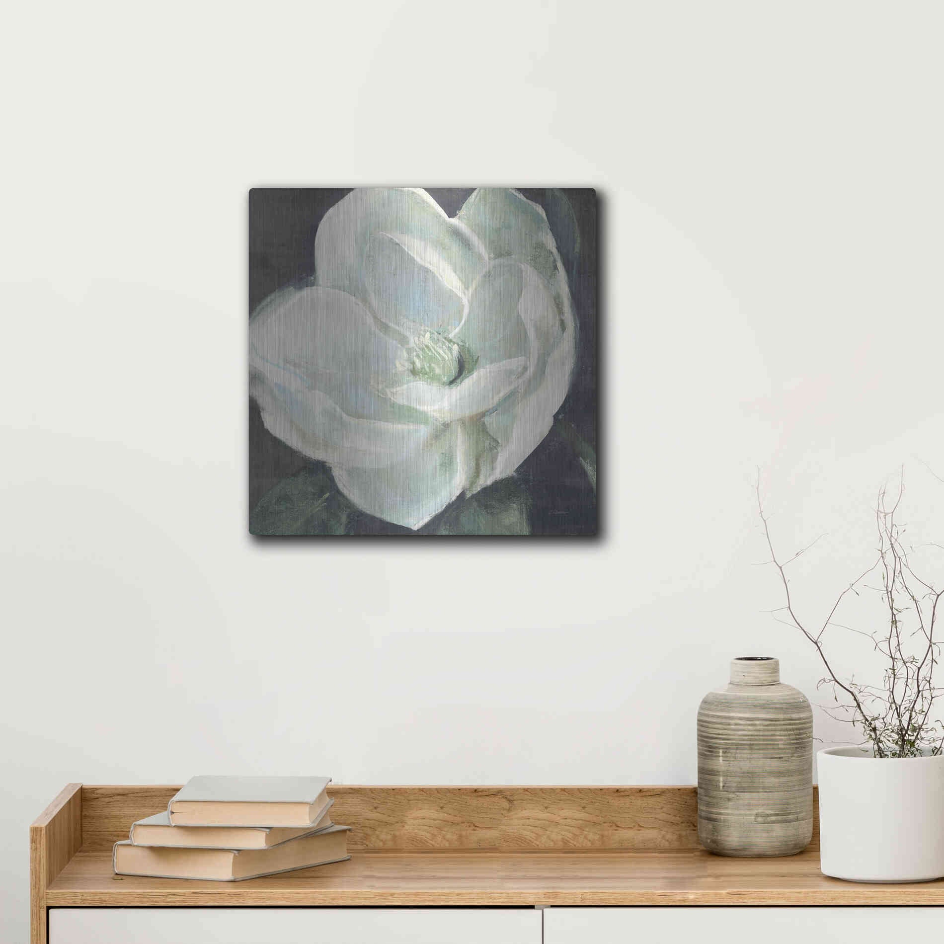 Luxe Metal Art 'Magnolia III Sage' by Carol Rowan, Metal Wall Art,12x12