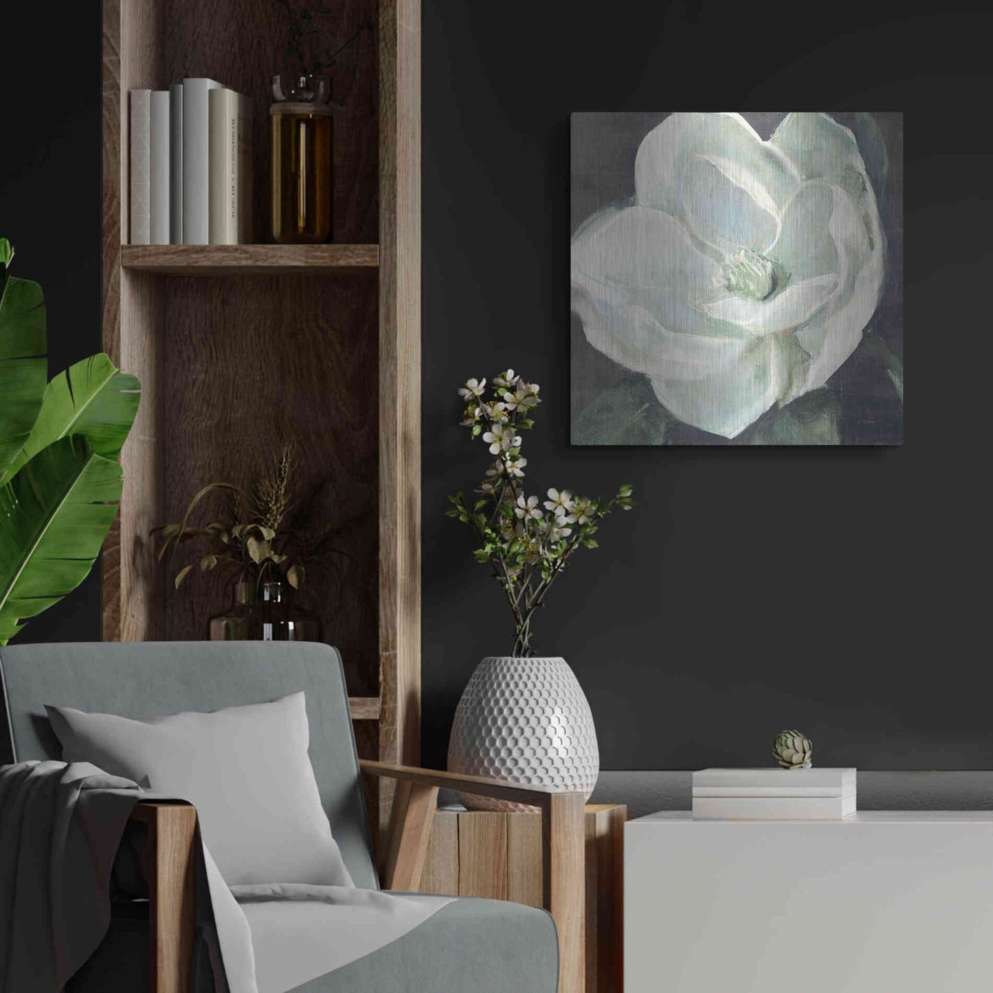 Luxe Metal Art 'Magnolia III Sage' by Carol Rowan, Metal Wall Art,24x24