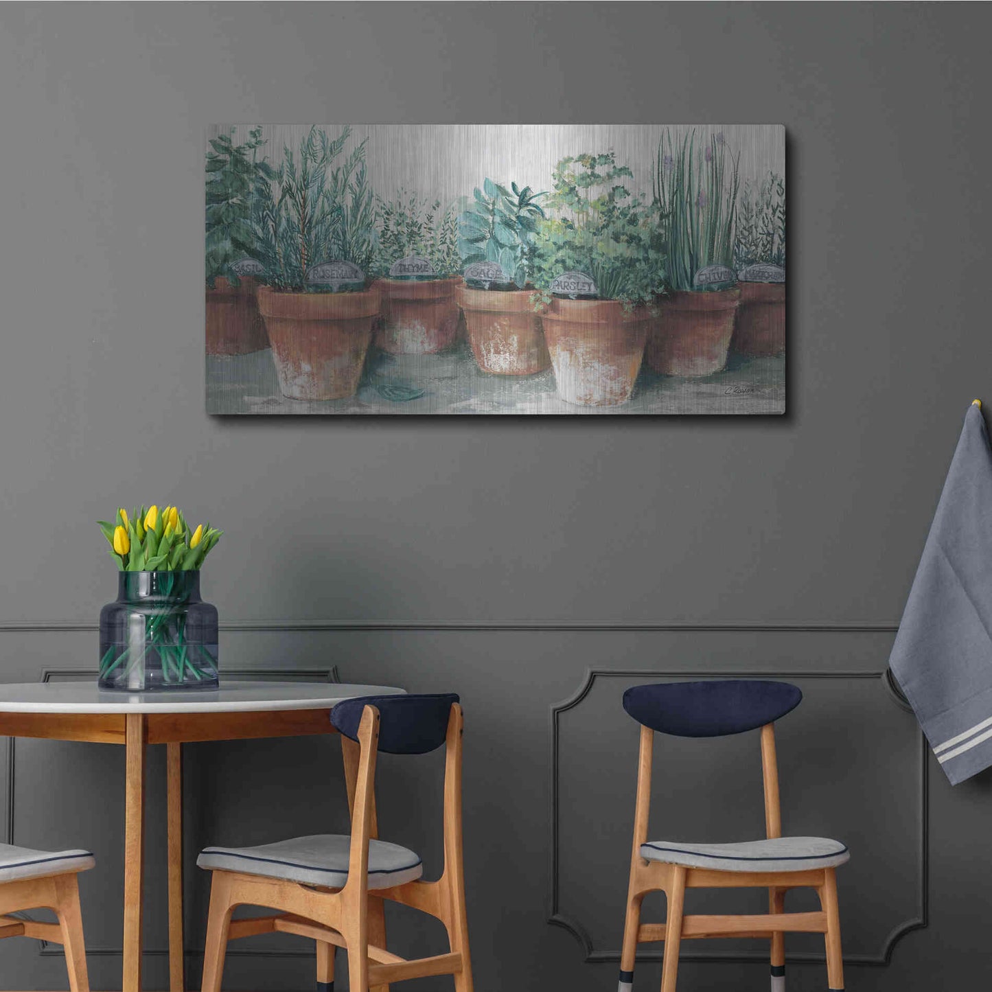 Luxe Metal Art 'Pots Of Herbs II Cottage' by Carol Rowan, Metal Wall Art,48x24