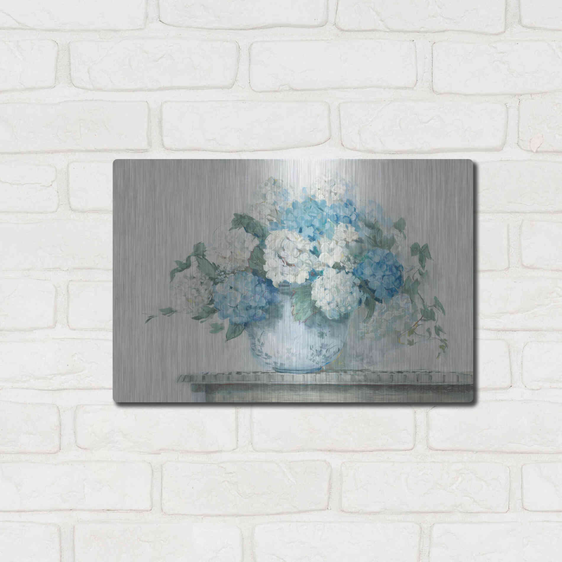 Luxe Metal Art 'Blue Hydrangea Cottage Crop' by Carol Rowan, Metal Wall Art,16x12