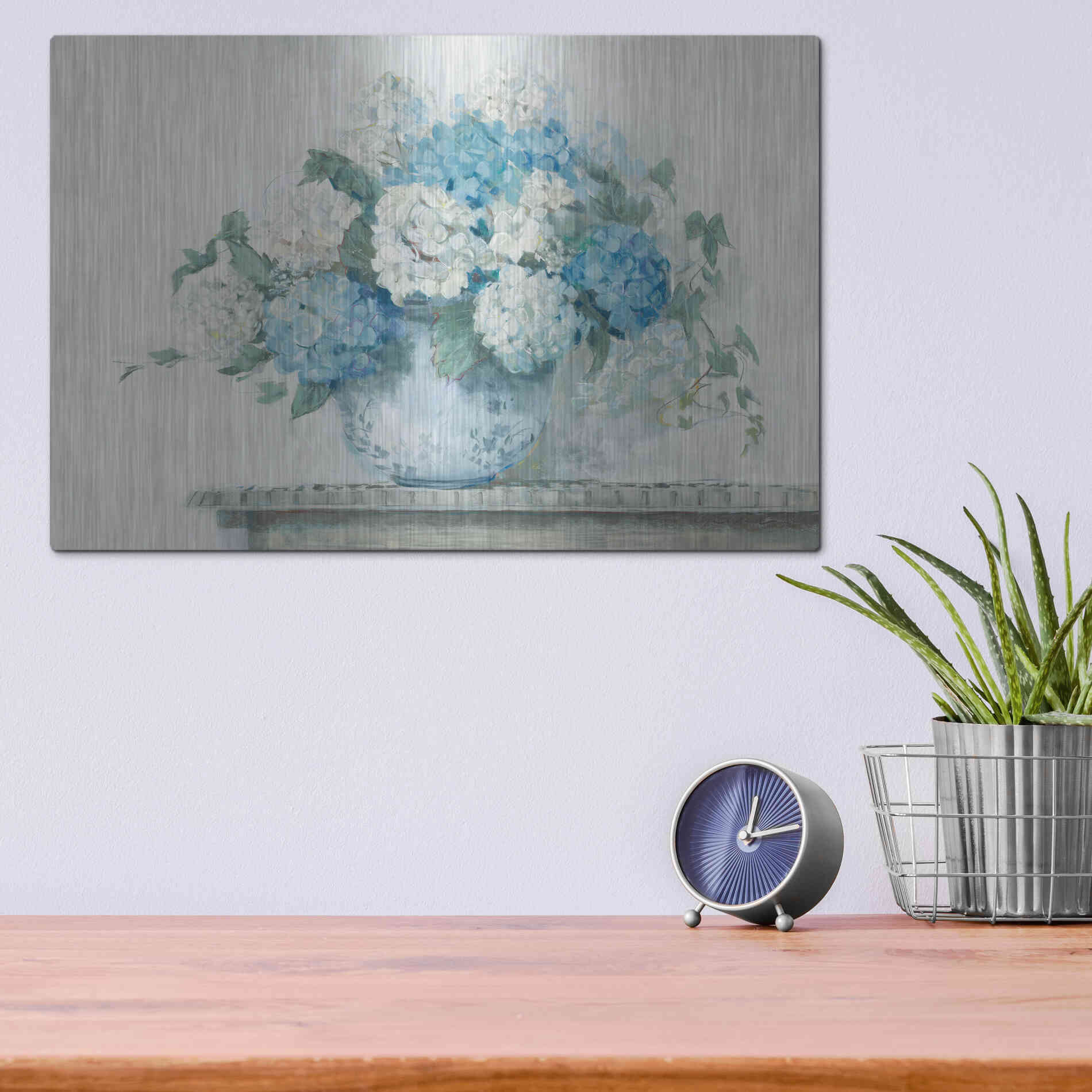 Luxe Metal Art 'Blue Hydrangea Cottage Crop' by Carol Rowan, Metal Wall Art,16x12