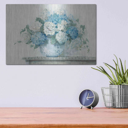 Luxe Metal Art 'Blue Hydrangea Cottage Crop' by Carol Rowan, Metal Wall Art,16x12