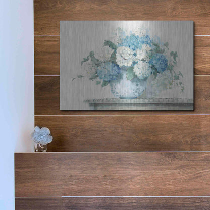 Luxe Metal Art 'Blue Hydrangea Cottage Crop' by Carol Rowan, Metal Wall Art,16x12