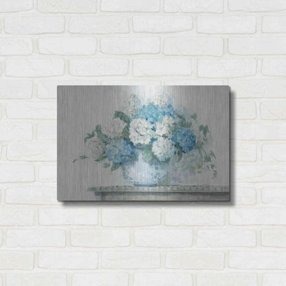 Luxe Metal Art 'Blue Hydrangea Cottage Crop' by Carol Rowan, Metal Wall Art,24x16