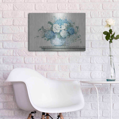 Luxe Metal Art 'Blue Hydrangea Cottage Crop' by Carol Rowan, Metal Wall Art,24x16