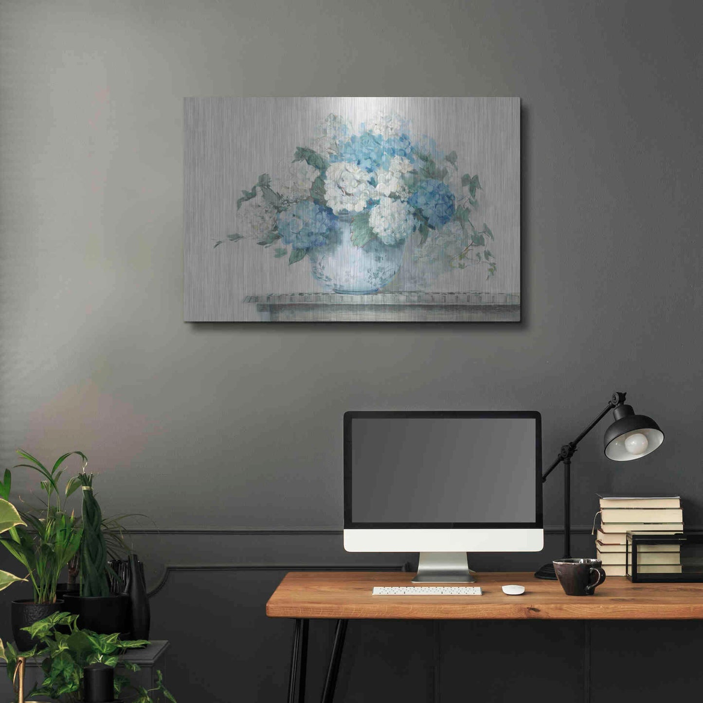 Luxe Metal Art 'Blue Hydrangea Cottage Crop' by Carol Rowan, Metal Wall Art,36x24