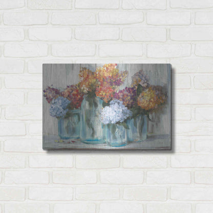 Luxe Metal Art 'Fall Hydrangeas In Glass Jar Crop' by Carol Rowan, Metal Wall Art,24x16