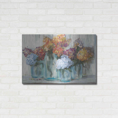 Luxe Metal Art 'Fall Hydrangeas In Glass Jar Crop' by Carol Rowan, Metal Wall Art,36x24