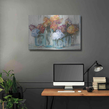 Luxe Metal Art 'Fall Hydrangeas In Glass Jar Crop' by Carol Rowan, Metal Wall Art,36x24