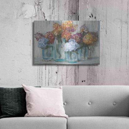 Luxe Metal Art 'Fall Hydrangeas In Glass Jar Crop' by Carol Rowan, Metal Wall Art,36x24