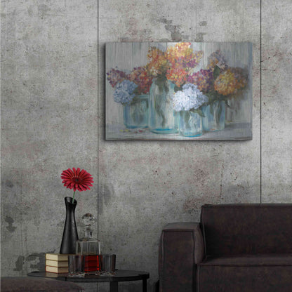 Luxe Metal Art 'Fall Hydrangeas In Glass Jar Crop' by Carol Rowan, Metal Wall Art,36x24