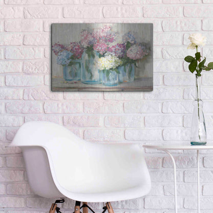 Luxe Metal Art 'Hydrangeas In Glass Jar Pastel Crop' by Carol Rowan, Metal Wall Art,24x16
