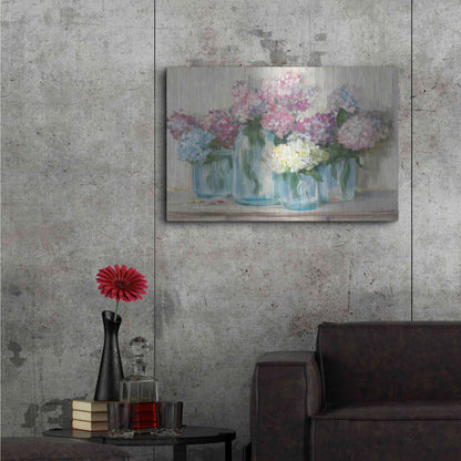 Luxe Metal Art 'Hydrangeas In Glass Jar Pastel Crop' by Carol Rowan, Metal Wall Art,36x24