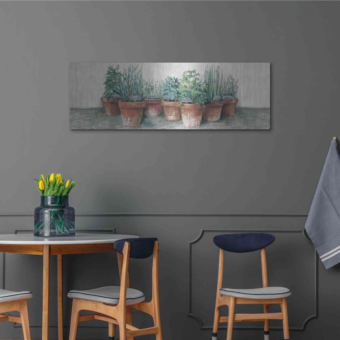 Luxe Metal Art 'Pots Of Herbs II Cottage V2' by Carol Rowan, Metal Wall Art,48x16