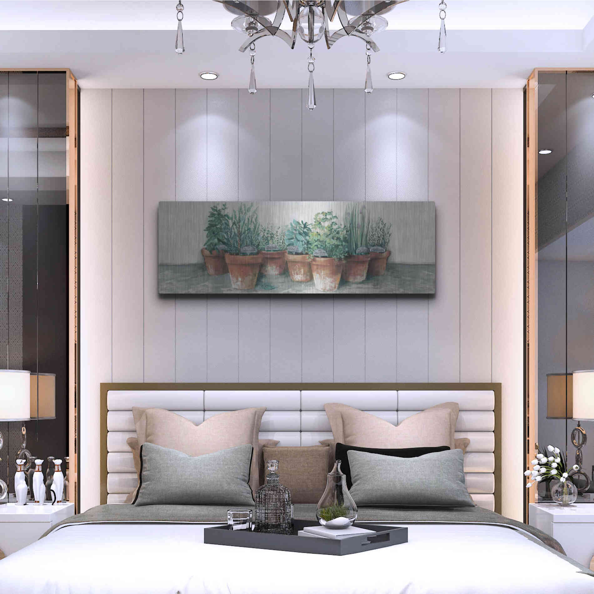 Luxe Metal Art 'Pots Of Herbs II Cottage V2' by Carol Rowan, Metal Wall Art,48x16