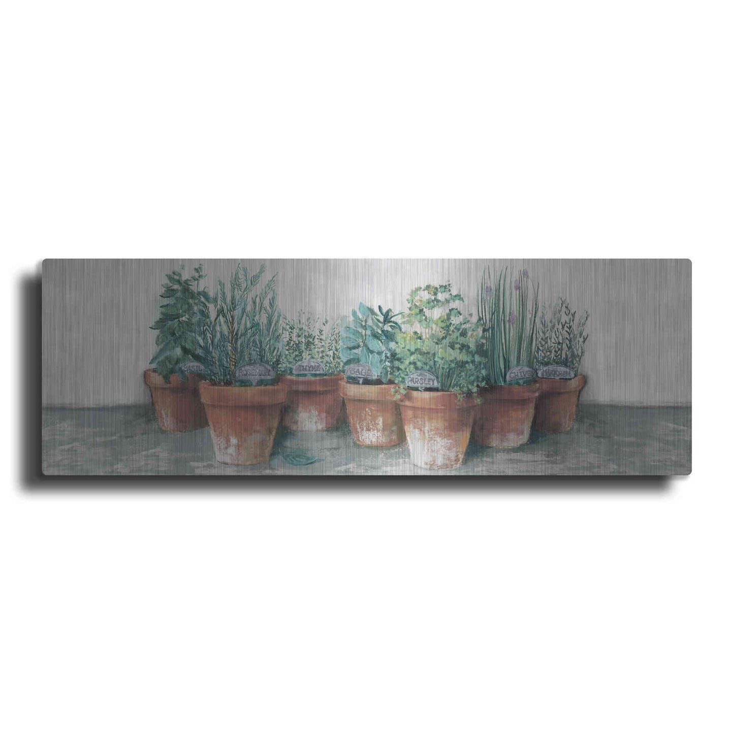 Luxe Metal Art 'Pots Of Herbs II Cottage V2' by Carol Rowan, Metal Wall Art