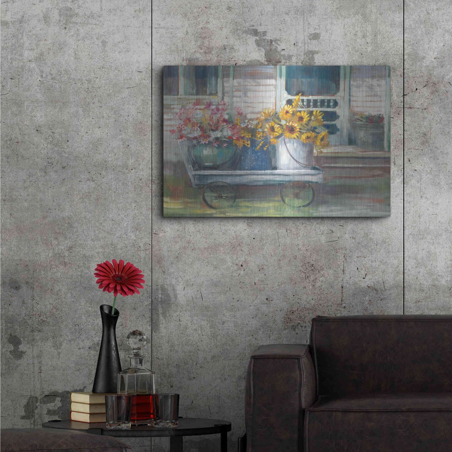 Luxe Metal Art 'Garden Wagon Bright' by Carol Rowan, Metal Wall Art,36x24