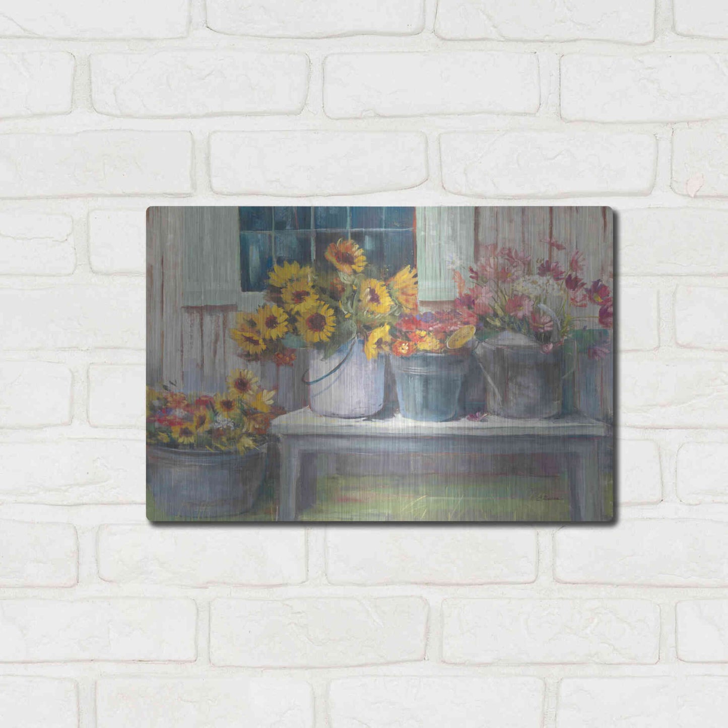 Luxe Metal Art 'Green Bench Bright' by Carol Rowan, Metal Wall Art,16x12