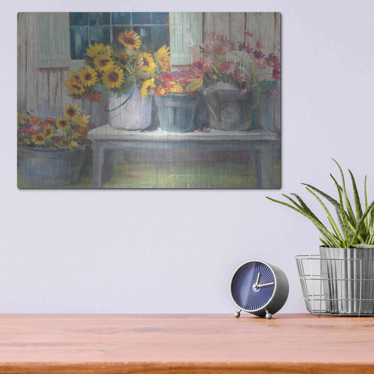 Luxe Metal Art 'Green Bench Bright' by Carol Rowan, Metal Wall Art,16x12